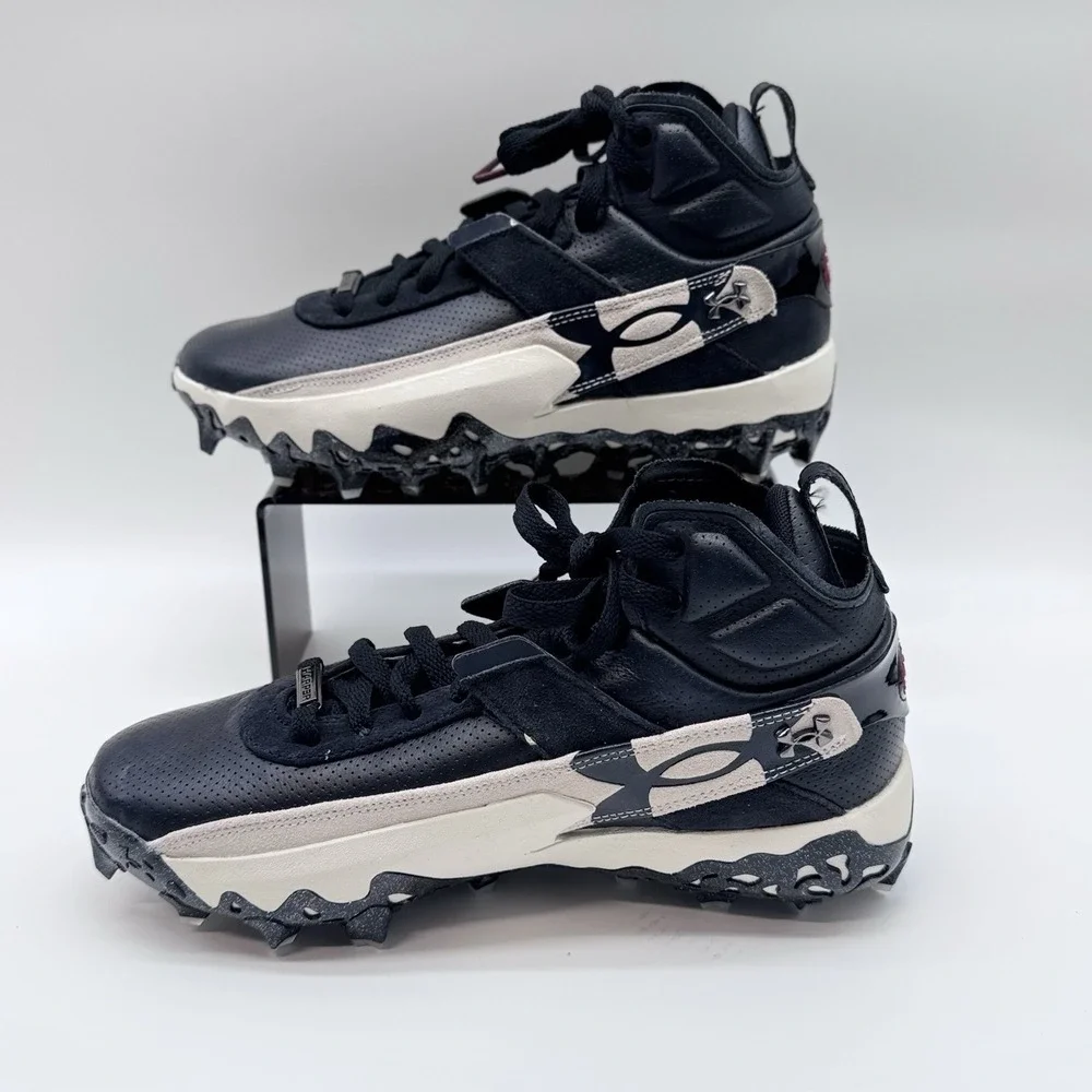 Size 8.5M- Under Armour Mens Harper 10 Pro Mid Baseball Cleats Shoes,Black/White